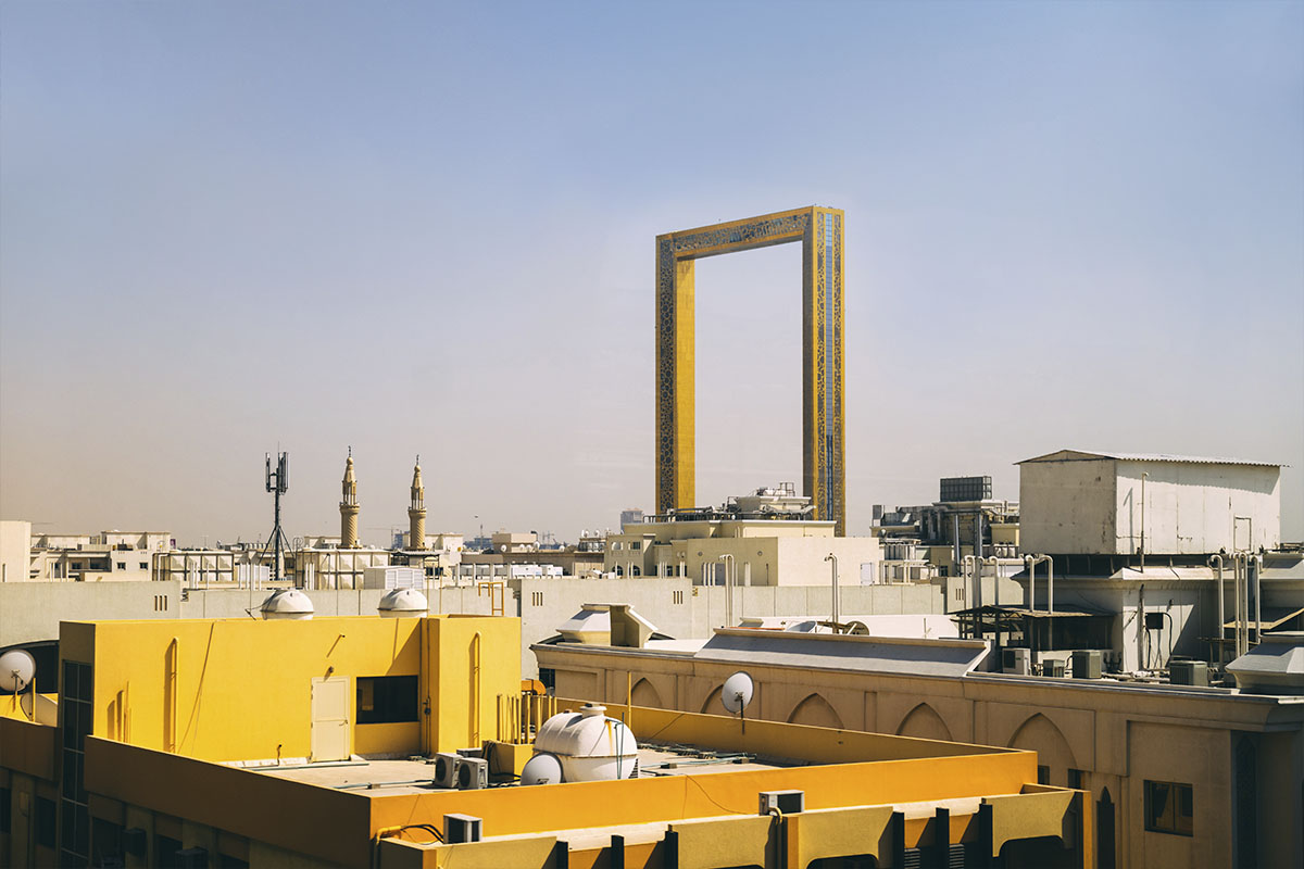 Dubai-Rahmen, architektonisches Objekt aus nächster Nähe