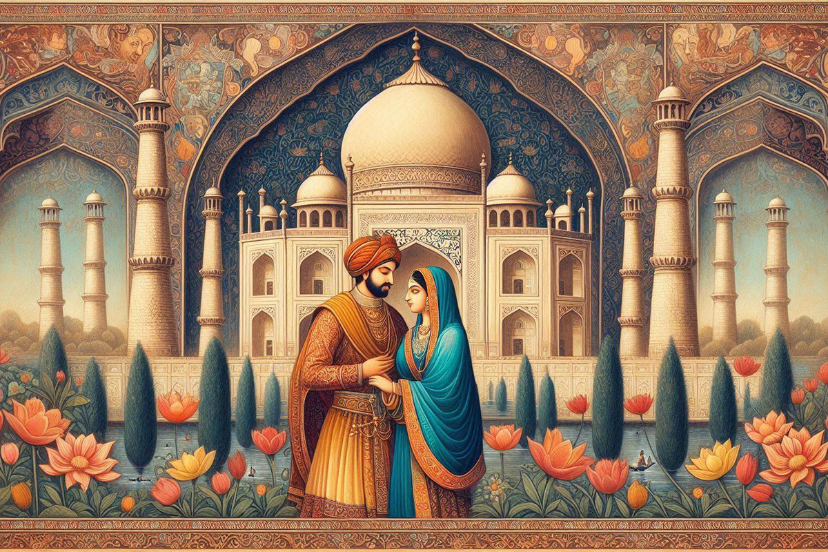 Liebe Shah Jahan und Mumtaz Mahal Wandgemälde